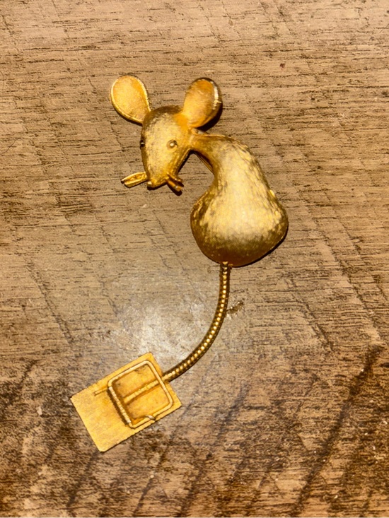 Jewelry - Vintage Rat With Trap Tail Brooch Gold Tone
